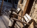 Wood benches at sunset.